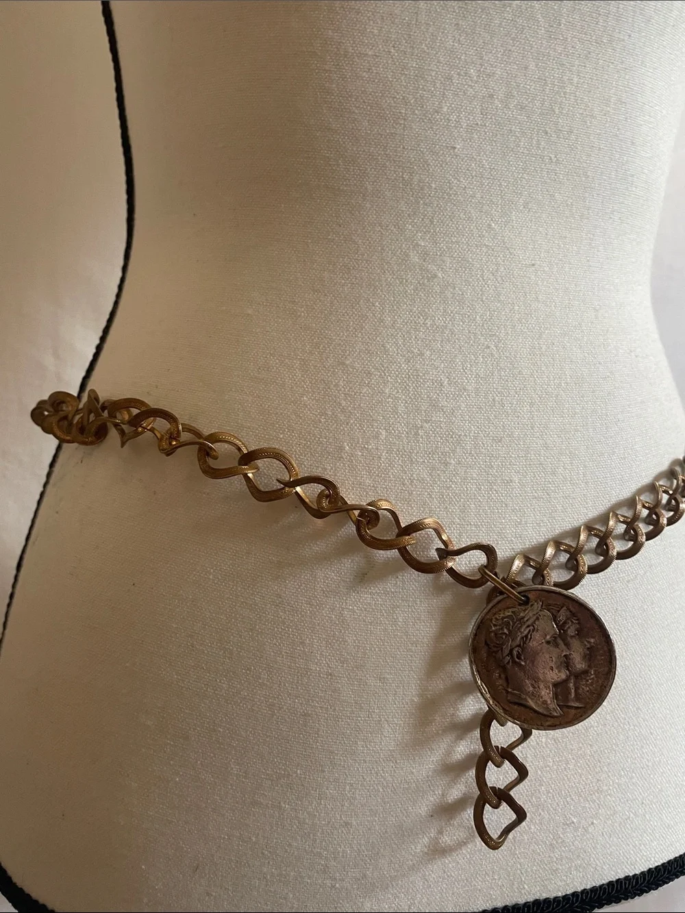 Vintage Antique Coin Pendant Chain Necklace belt in Brass Tone
